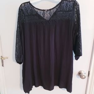 Black, Lace Boho Style Blouse